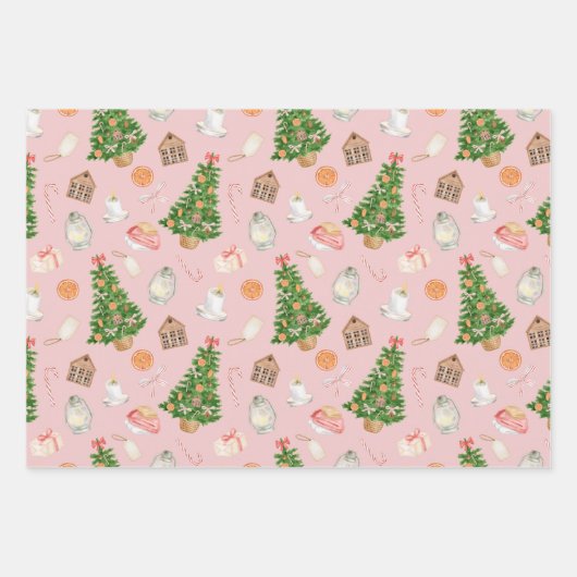 水の色の木のギフトキャンディーケーンクリスマスパターン ラッピングペーパーシート (正面3)