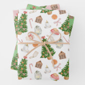 水の色の木のギフトキャンディーケーンクリスマスパターン ラッピングペーパーシート (インサイチュ)