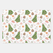 水の色の木のギフトキャンディーケーンクリスマスパターン ラッピングペーパーシート (正面)