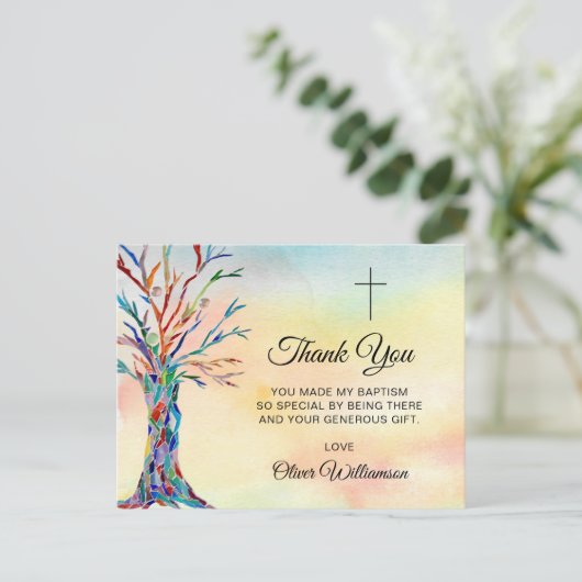 水の色の木のバプテスマ《キリスト教》洗礼式や命名式ありがとう ポストカード (スタンド正面)