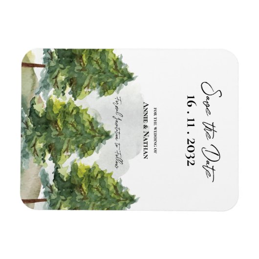 水の色の木の景観結婚式の日付を保存 マグネット (横)