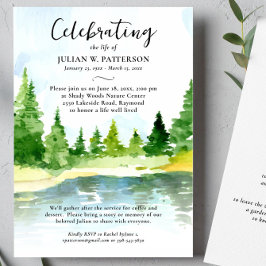 水の色の木の湖のお祝いの人生の詩 招待状