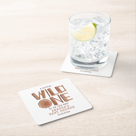 水の色の木の素朴ワイルドワンベビーシャワー スクエアペーパーコースター (インサイチュ)