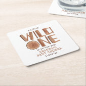 水の色の木の素朴ワイルドワンベビーシャワー スクエアペーパーコースター (アングル)