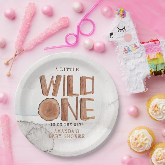 水の色の木の素朴ワイルドワンベビーシャワー ペーパープレート (パーティー)