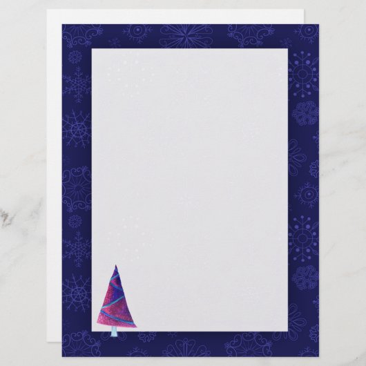 水の色の木の雪の結晶クリスマスレター紙 (正面/裏面)