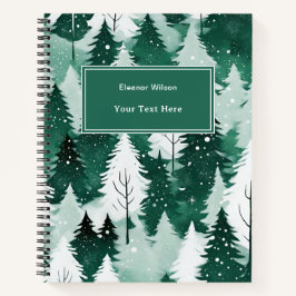 水の色の木モダン雪のシーンクリスマス ノートブック