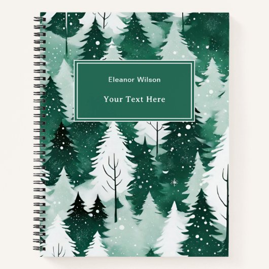 水の色の木モダン雪のシーンクリスマス ノートブック (正面)