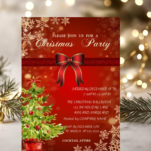 水の色の木、弓のクリスマス企業のパーティー 招待状