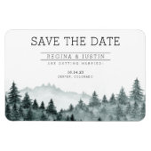 水の色の松の木の山の日付を保存Invite マグネット (横)