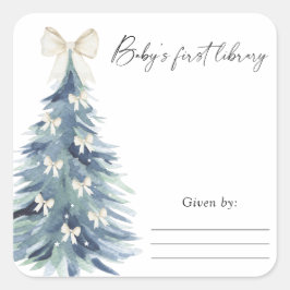 水の色の松の木の弓 – ベビーシャワー蔵書票 スクエアシール