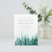 水の色の松の木の森の国の結婚式 インビテーションポストカード (スタンド正面)