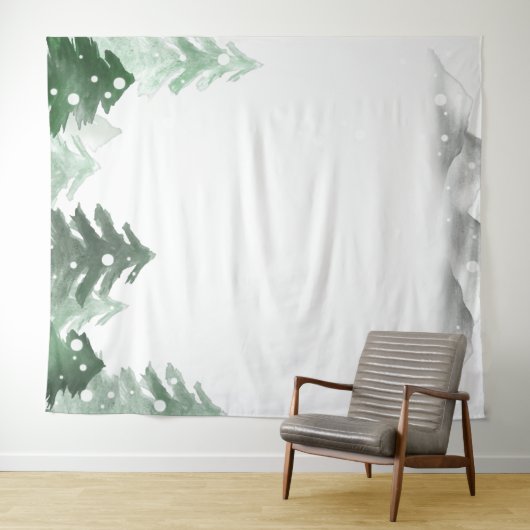 水の色の松の木の森の山タペストリー タペストリー (インサイチュ(横))