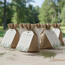 水の色の松の木の森の結婚式の日付を保存 ギフトタグ