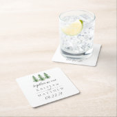 水の色の松の木の森の結婚式の日付を保存 スクエアペーパーコースター (インサイチュ)