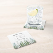 水の色の松の木の森の結婚式の日付を保存 スクエアペーパーコースター (インサイチュ)