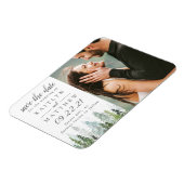 水の色の松の木の森の結婚式の日付を保存 マグネット (左側)