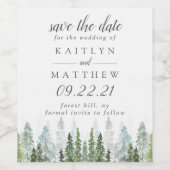 水の色の松の木の森の結婚式の日付を保存 ワインラベル (シングルラベル)