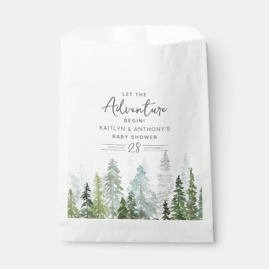 水の色の松の木の森ベビーシャワー フェイバーバッグ (正面)