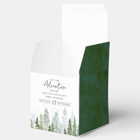 水の色の松の木の森ベビーシャワー フェイバーボックス (オープン)