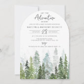 水の色の松の木の森ベビーシャワー 招待状 (正面)
