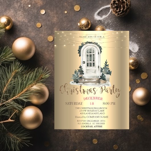 水の色の松の木、フロントドアクリスマスパーティー 招待状