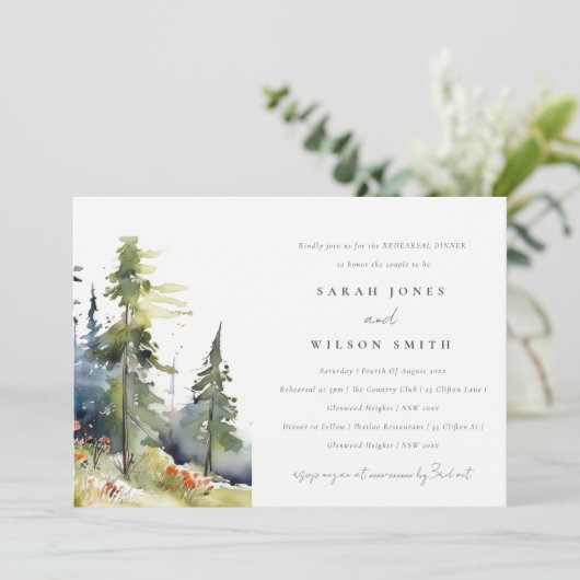 水の色の松の森の風景リハーサルディナー 招待状 (スタンド正面)