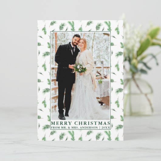 水の色の松の緑の新しいクリスマス シーズンカード (スタンド正面)