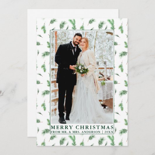 水の色の松の緑の新しいクリスマス シーズンカード (正面/裏面)