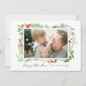 水の色の果実の緑のフレームメリークリスマス シーズンカード (正面)