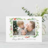 水の色の果実の緑のフレームメリークリスマス シーズンカード (スタンド正面)