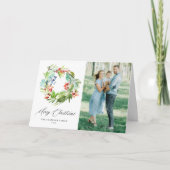 水の色の果実の緑のリースクリスマスフォト シーズンカード (正面)