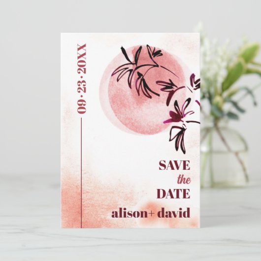 水の色の枝と月の日本の写真 セーブザデート (スタンド正面)