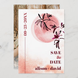 水の色の枝と月の日本の写真 セーブザデート