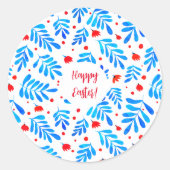 水の色の枝と花イースターステッカー ラウンドシール (正面)