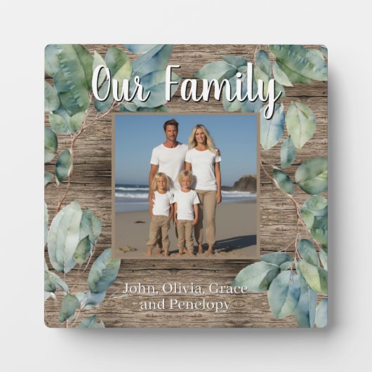 水の色の柔らかい緑のパーソナライズ家族の写真 フォトプラーク (正面)