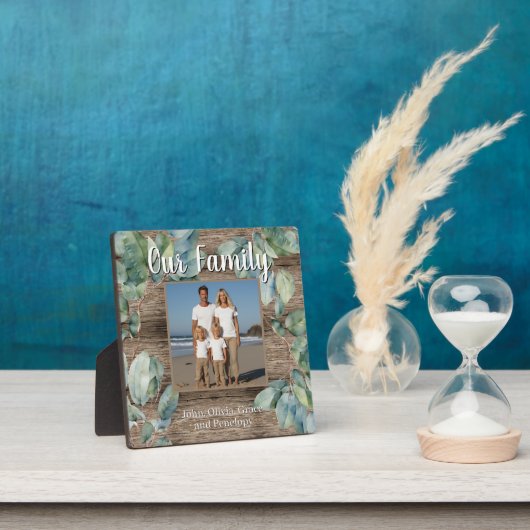 水の色の柔らかい緑のパーソナライズ家族の写真 フォトプラーク (インサイチュ)