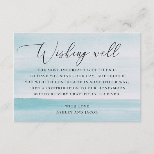 水の色の柔ら航海のか結婚な青の願い エンクロージャーカード (正面)