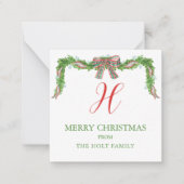 水の色の格子弓ガーランドクリスマスエンクロージャー ノートカード (正面)