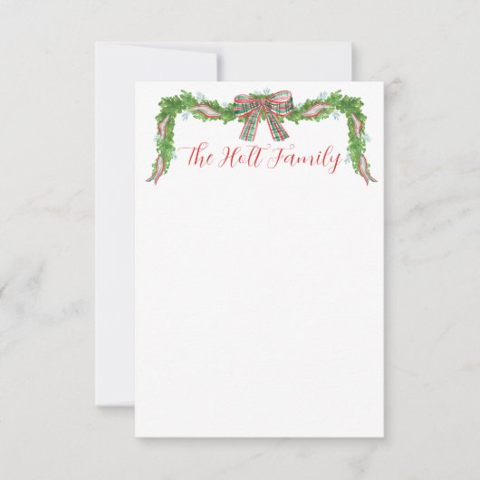 水の色の格子弓ガーランドクリスマス サンキューカード (正面)