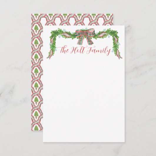 水の色の格子弓ガーランドクリスマス サンキューカード (正面/裏面)