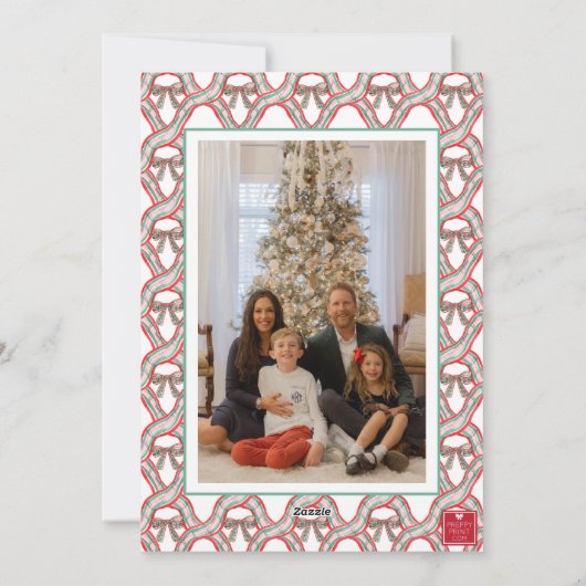 水の色の格子弓ガーランドクリスマス シーズンカード (裏面)