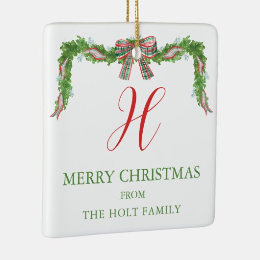 水の色の格子弓ガーランドクリスマス セラミックオーナメント (右)