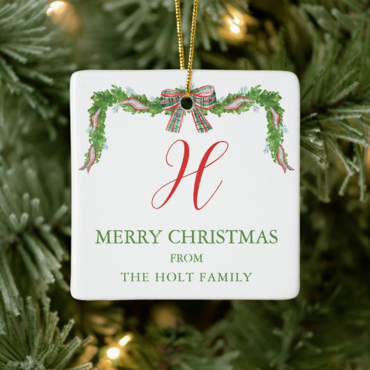 水の色の格子弓ガーランドクリスマス セラミックオーナメント (ツリー)