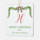 水の色の格子弓ガーランドクリスマス セラミックオーナメント (左)