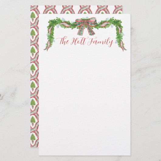 水の色の格子弓ガーランドクリスマス 便箋 (正面/裏面)