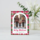 水の色の格子模様のクリスマスカスタムアーチ3写真 シーズンポストカード (スタンド正面)