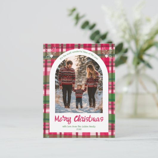 水の色の格子模様のクリスマスカスタムアーチ3写真 シーズンポストカード (スタンド正面)