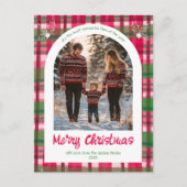 水の色の格子模様のクリスマスカスタムアーチ3写真 シーズンポストカード (正面)