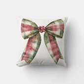 水の色の格子模様クリスマスボウレッドグリーン素朴 クッション (正面)